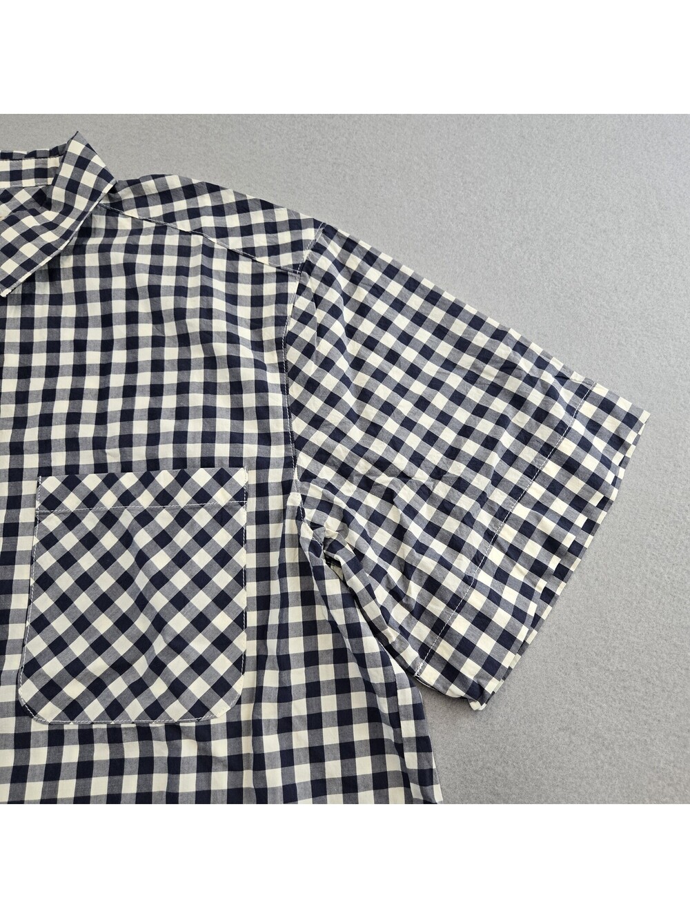 Marine Layer Gingham Button Up Shirt Womens M Navy White Pima Cotton Relaxed NWT - Picture 5 of 12